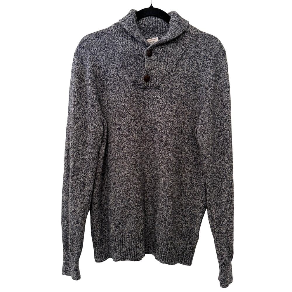 J. Crew Blue Marled Rugged Merino Wool Blend Shawl Collar Sweater Medium